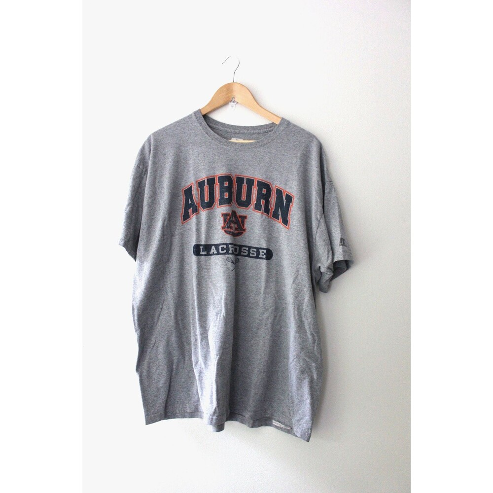 Vintage Auburn Tigers Shirt Mens Gray NCAA Lacrosse 2XL Russell Athletic